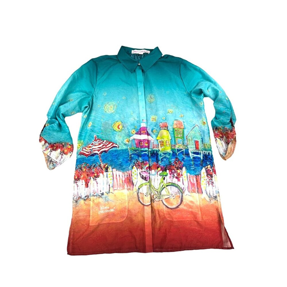 Leoma Lovegrove Beach Scene Tunic Top Small Vibrant Colors Florida Girl